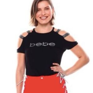 Bebe Rhinestone Cold Shoulder Top